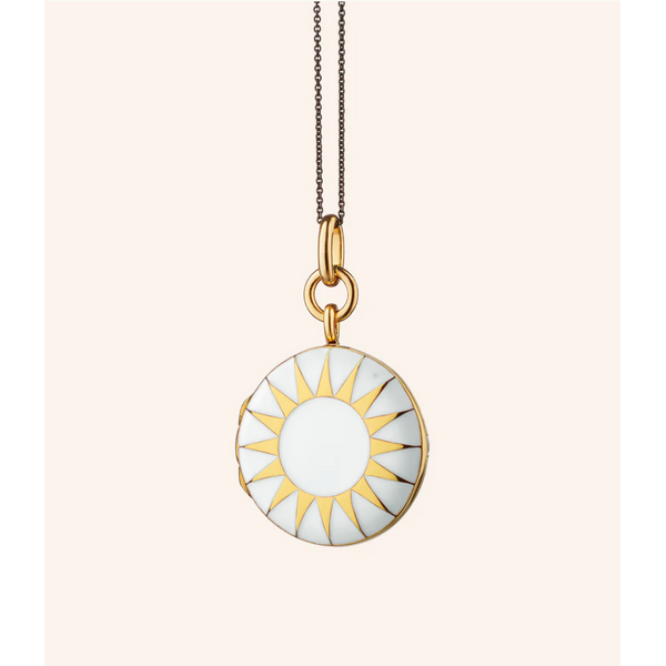 MONICA RICH KOSANN White Enamel and Vermeil Round Locket 18K Yellow Gold over Sterling Silver