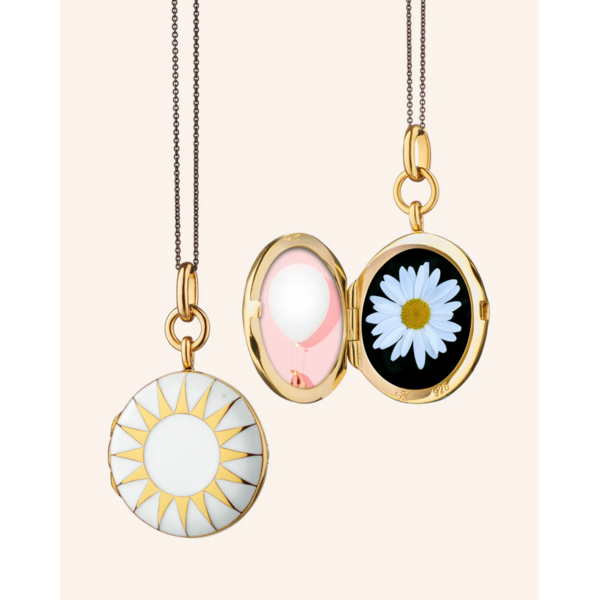 MONICA RICH KOSANN White Enamel and Vermeil Round Locket 18K Yellow Gold over Sterling Silver