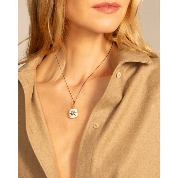 MONICA RICH KOSANN White Enamel Vermeil Cushion Locket with Blue Sapphire 18K Yellow Gold over Sterling Silver.
