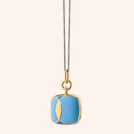 MONICA RICH KOSANN Blue Enamel Vermeil Cushion Deco Locket 18K Yellow Gold over Sterling Silver. Locket x Color®