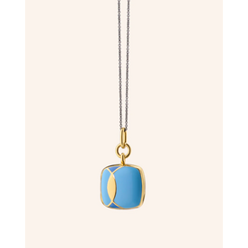 MONICA RICH KOSANN Blue Enamel Vermeil Cushion Deco Locket 18K Yellow Gold over Sterling Silver. Locket x Color®