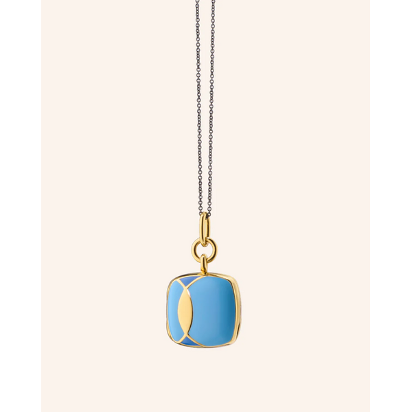 MONICA RICH KOSANN Blue Enamel Vermeil Cushion Deco Locket 18K Yellow Gold over Sterling Silver. Locket x Color®