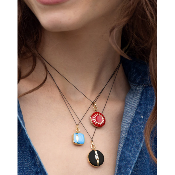MONICA RICH KOSANN Blue Enamel Vermeil Cushion Deco Locket 18K Yellow Gold over Sterling Silver. Locket x Color®