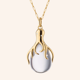MONICA RICH KOSANN "Intuition" Octopus 18K Gold Necklace with Rock Crystal and Diamonds