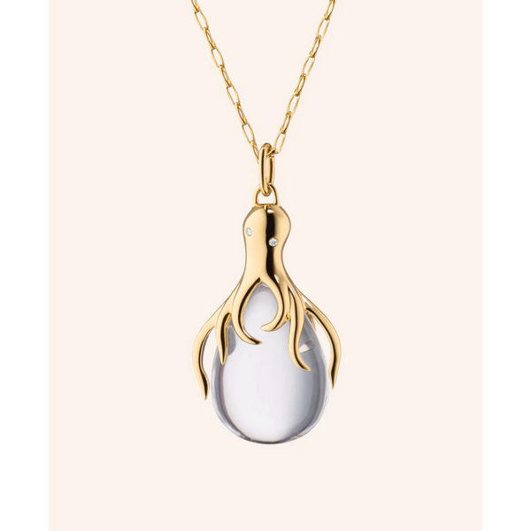 MONICA RICH KOSANN "Intuition" Octopus 18K Gold Necklace with Rock Crystal and Diamonds