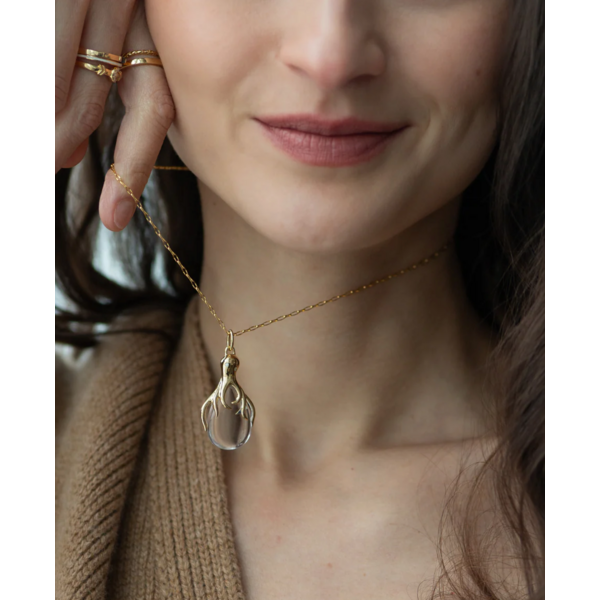 MONICA RICH KOSANN "Intuition" Octopus 18K Gold Necklace with Rock Crystal and Diamonds