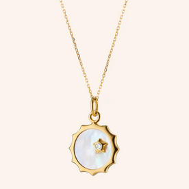 MONICA RICH KOSANN "Happiness" Sun and Star Necklace with Mother of Pearl and a Diamond in 18K Yellow Gold