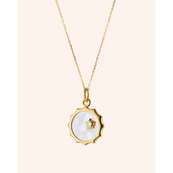 MONICA RICH KOSANN CH-Sun-YG - 18ky Happiness Sun and Star Necklace with Mother of Pearl and a Diamond