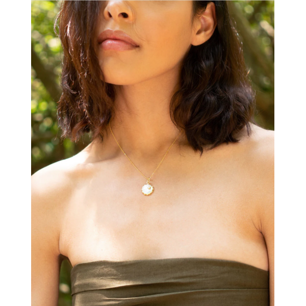 MONICA RICH KOSANN "Happiness" Sun and Star Necklace with Mother of Pearl and a Diamond in 18K Yellow Gold
