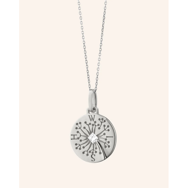 MONICA RICH KOSANN "Wish" Dandelion Intaglio Necklace with White Sapphire in Sterling Silver