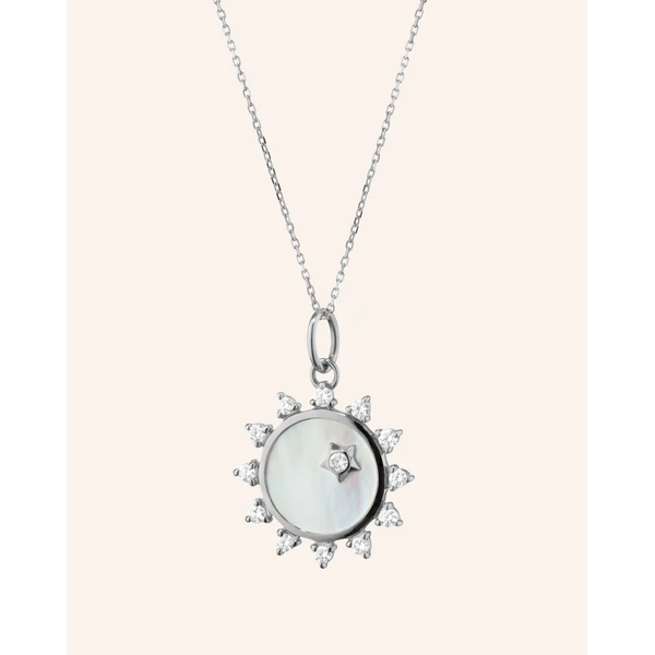 MONICA RICH KOSANN "Happiness" Sun Sterling Silver Necklace with White Sapphires in Sterling Silver
