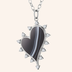 MONICA RICH KOSANN Large "Love" Heart Necklace with Black Agate and Sapphires in Sterling Silver