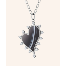 MONICA RICH KOSANN Large "Love" Heart Necklace with Black Agate and Sapphires in Sterling Silver