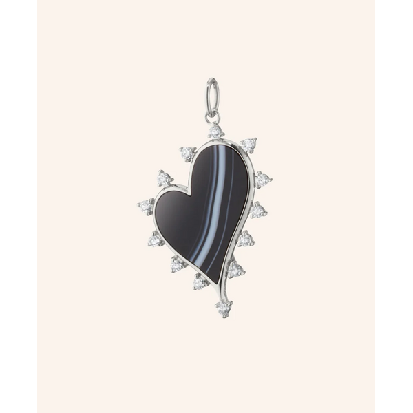 MONICA RICH KOSANN CH-LgBlackHeart-SS - SS Large Love Heart Necklace with Black Agate and Sapphires