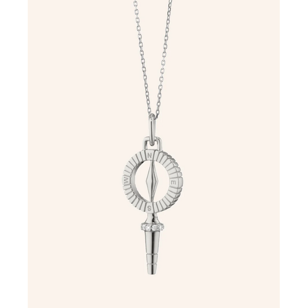 MONICA RICH KOSANN Mini "True North" Compass Key Necklace with White Sapphires in Sterling Silver