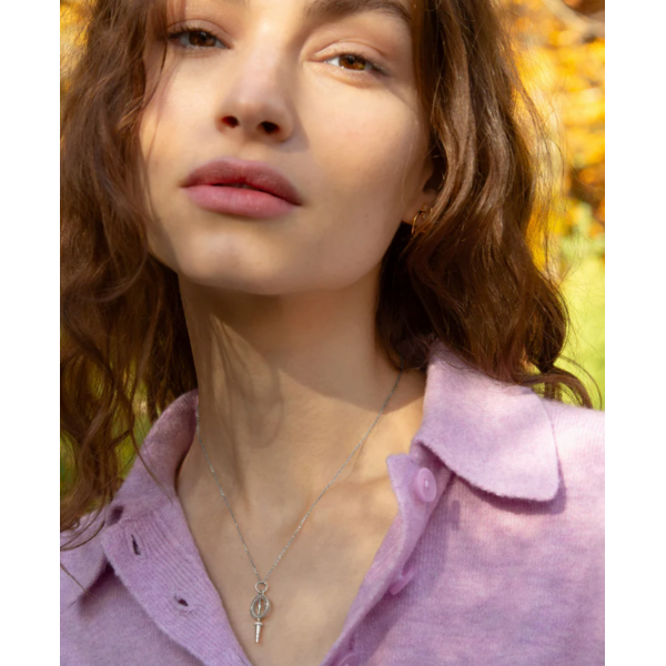 MONICA RICH KOSANN CH-CompassKey-SS - SS Mini True North Compass Key Necklace with White Sapphires