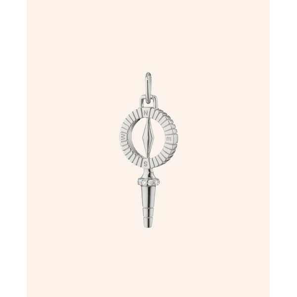MONICA RICH KOSANN Mini "True North" Compass Key Necklace with White Sapphires in Sterling Silver
