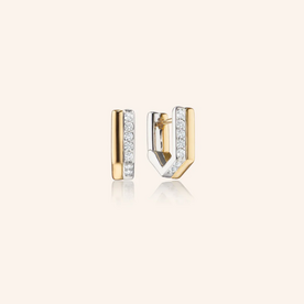 MONICA RICH KOSANN Two-Tone Infinity Huggie Earrings with White Sapphires in Sterling Silver and 18K Yellow Gold