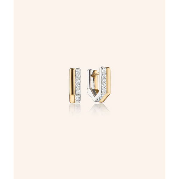 MONICA RICH KOSANN Two-Tone Infinity Huggie Earrings with White Sapphires in Sterling Silver and 18K Yellow Gold