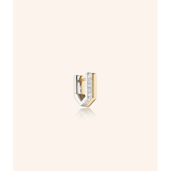 MONICA RICH KOSANN Two-Tone Infinity Huggie Earrings with White Sapphires in Sterling Silver and 18K Yellow Gold