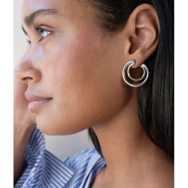 MONICA RICH KOSANN Two-Tone Large Double Galaxy Wrap Hoop Earrings in Sterling Silver and 18K Yellow Gold