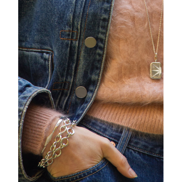 MONICA RICH KOSANN "Points North" Sterling Silver Pavé Sapphire Cuff S, W and E Coordinates on edges. Swivel Top Clasp Points North