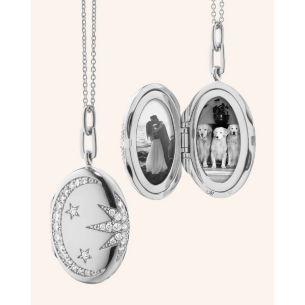 MONICA RICH KOSANN Galaxy Locket Necklace in Sterling Silver with Sapphires