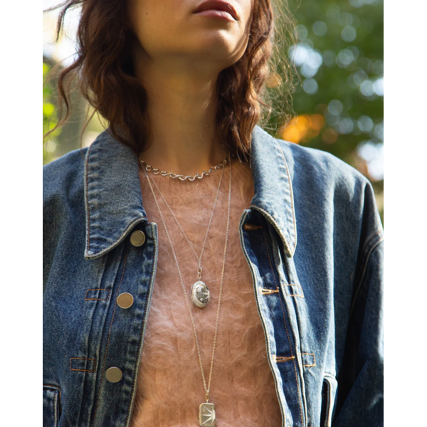 MONICA RICH KOSANN Galaxy Locket Necklace in Sterling Silver with Sapphires