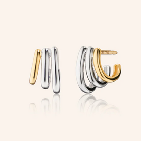 MONICA RICH KOSANN Two-Tone "Rings of Saturn" Earrings in Sterling Silver and Solid 18K Yellow Gold