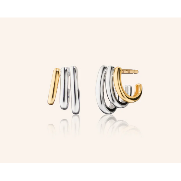 MONICA RICH KOSANN Two-Tone "Rings of Saturn" Earrings in Sterling Silver and Solid 18K Yellow Gold
