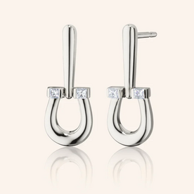MONICA RICH KOSANN Sterling Silver Small "Luck" Horseshoe Earrings with White Sapphires in Sterling Silver