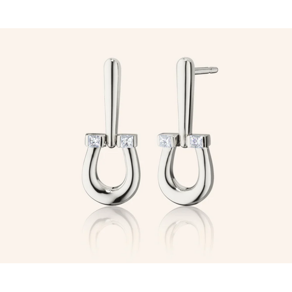 MONICA RICH KOSANN Sterling Silver Small "Luck" Horseshoe Earrings with White Sapphires in Sterling Silver