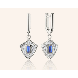 MONICA RICH KOSANN "Fearless" Shield Earrings with Blue Sapphire Baguette and White Sapphires in Sterling Silver MONICA RICH KOSANN "Fearless" Shield Earrings with Blue Sapphire Baguette and White Sapphires in Sterling Silver
