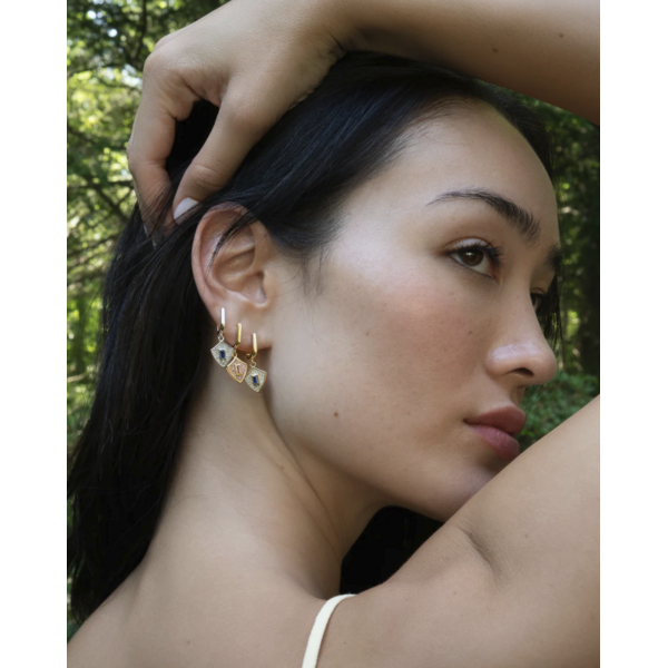 MONICA RICH KOSANN "Fearless" Shield Earrings with Blue Sapphire Baguette and White Sapphires in Sterling Silver