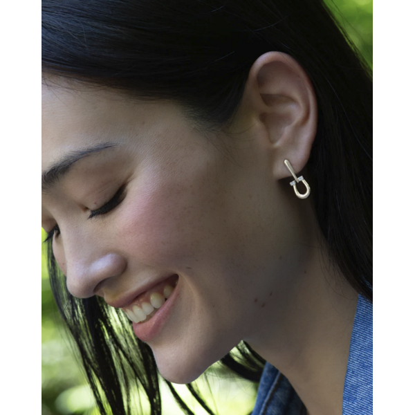 MONICA RICH KOSANN Sterling Silver Small "Luck" Horseshoe Earrings with White Sapphires in Sterling Silver