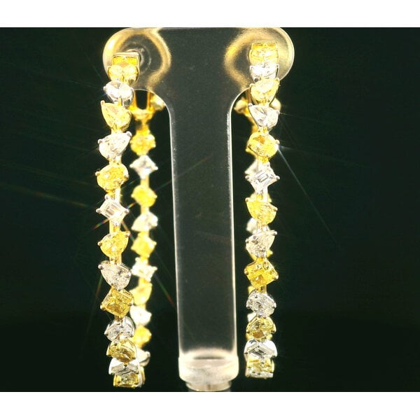 18kt White and Yellow Gold 5.46 tcw Diamond Hoop Earrings