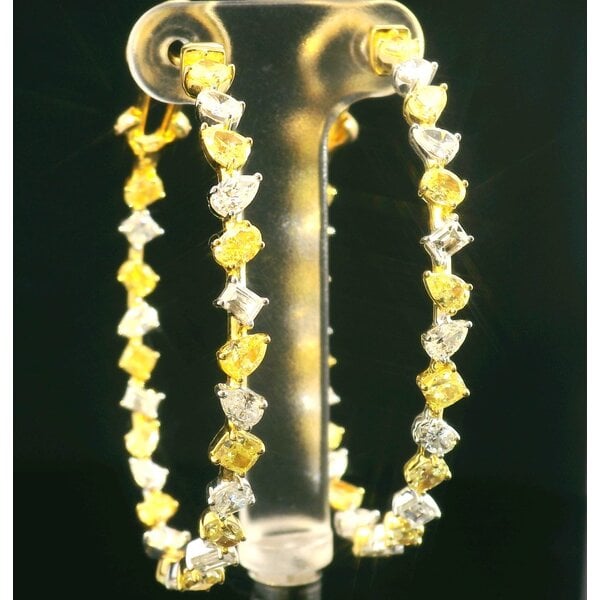 18kt White and Yellow Gold 5.46 tcw Diamond Hoop Earrings