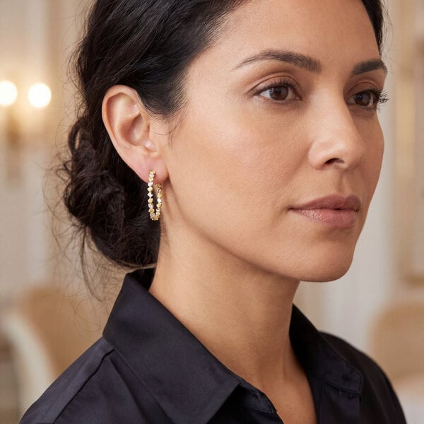 18kt White and Yellow Gold 5.46 tcw Diamond Hoop Earrings