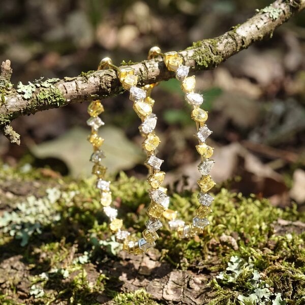 18kt White and Yellow Gold 5.46 tcw Diamond Hoop Earrings