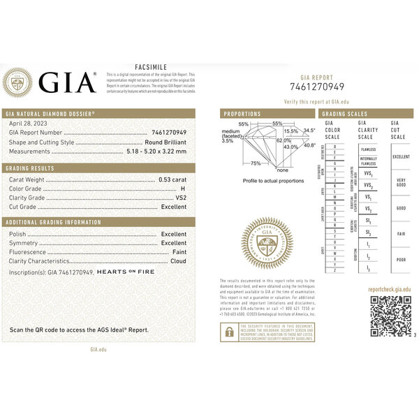 HEARTS ON FIRE LLC Platinum .65ct Diamond Vela Halo Ring