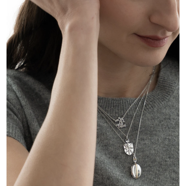 MONICA RICH KOSANN Slim Oval "Tess" Two-Tone Locket Necklace in Sterling Silver and Solid 18K Yellow Gold