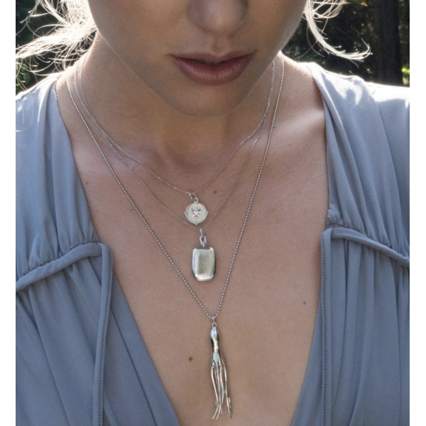 MONICA RICH KOSANN Slim Rectangle "Dee" Locket Necklace in Sterling Silver.