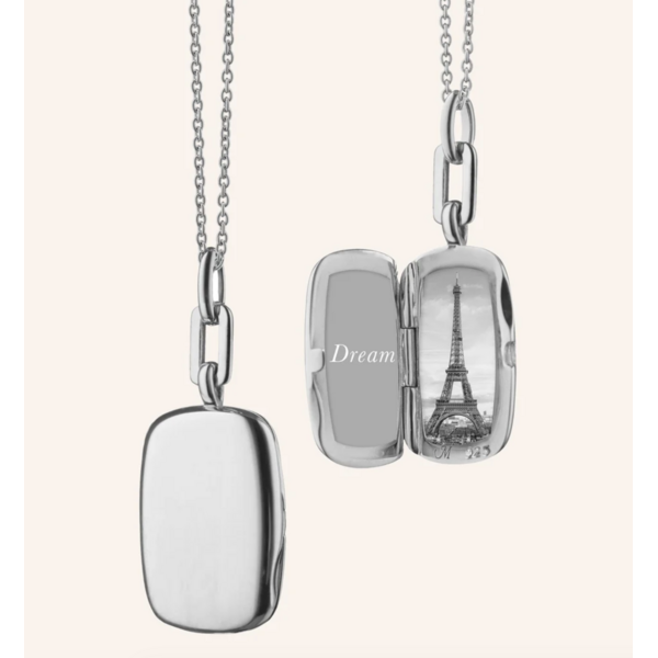 MONICA RICH KOSANN Slim Rectangle "Dee" Locket Necklace in Sterling Silver.