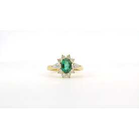 18ky .78ct Oval Emerald .83ct Diamond Cluster Ring