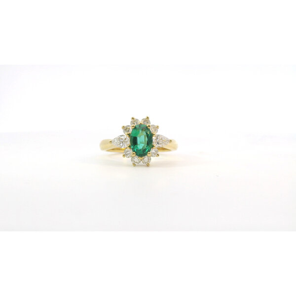 18kt Yellow Gold .78 Emerald .83 Diamond Cluster Ring