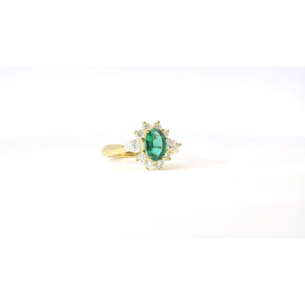18kt Yellow Gold .78 Emerald .83 Diamond Cluster Ring