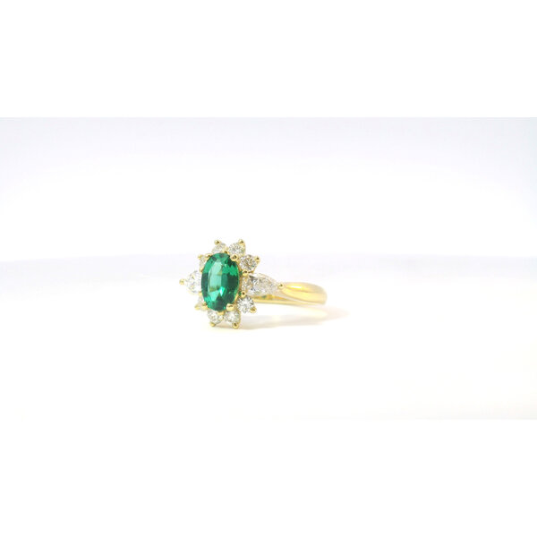 18kt Yellow Gold .78 Emerald .83 Diamond Cluster Ring