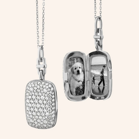 MONICA RICH KOSANN Slim "Fran" Sterling Silver Locket Necklace with White Sapphire