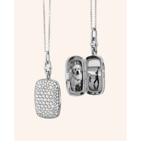MONICA RICH KOSANN Slim "Fran" Sterling Silver Locket Necklace with White Sapphire