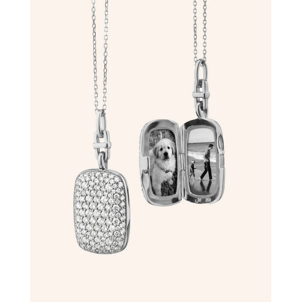 MONICA RICH KOSANN Slim "Fran" Sterling Silver Locket Necklace with White Sapphire